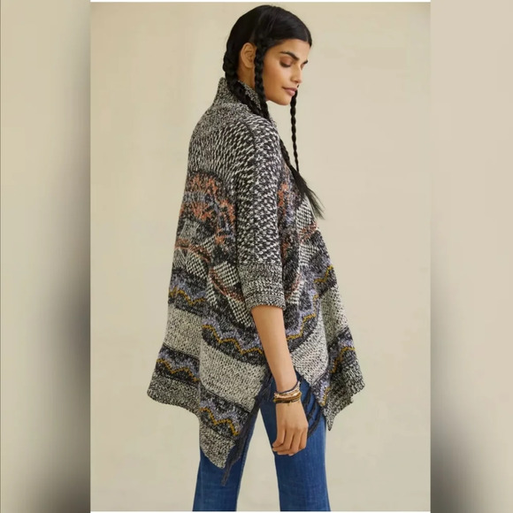Pilcro x Anthropologie MAGDA KNIT Black Geometric Pullover Poncho Size M/L - Picture 2 of 13